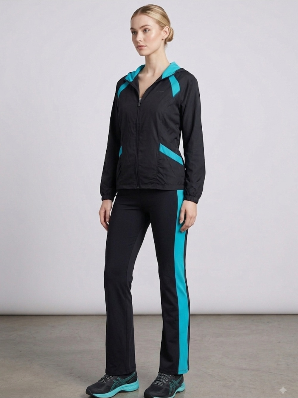 bebe Black Track Pants with Teal Side Stripe